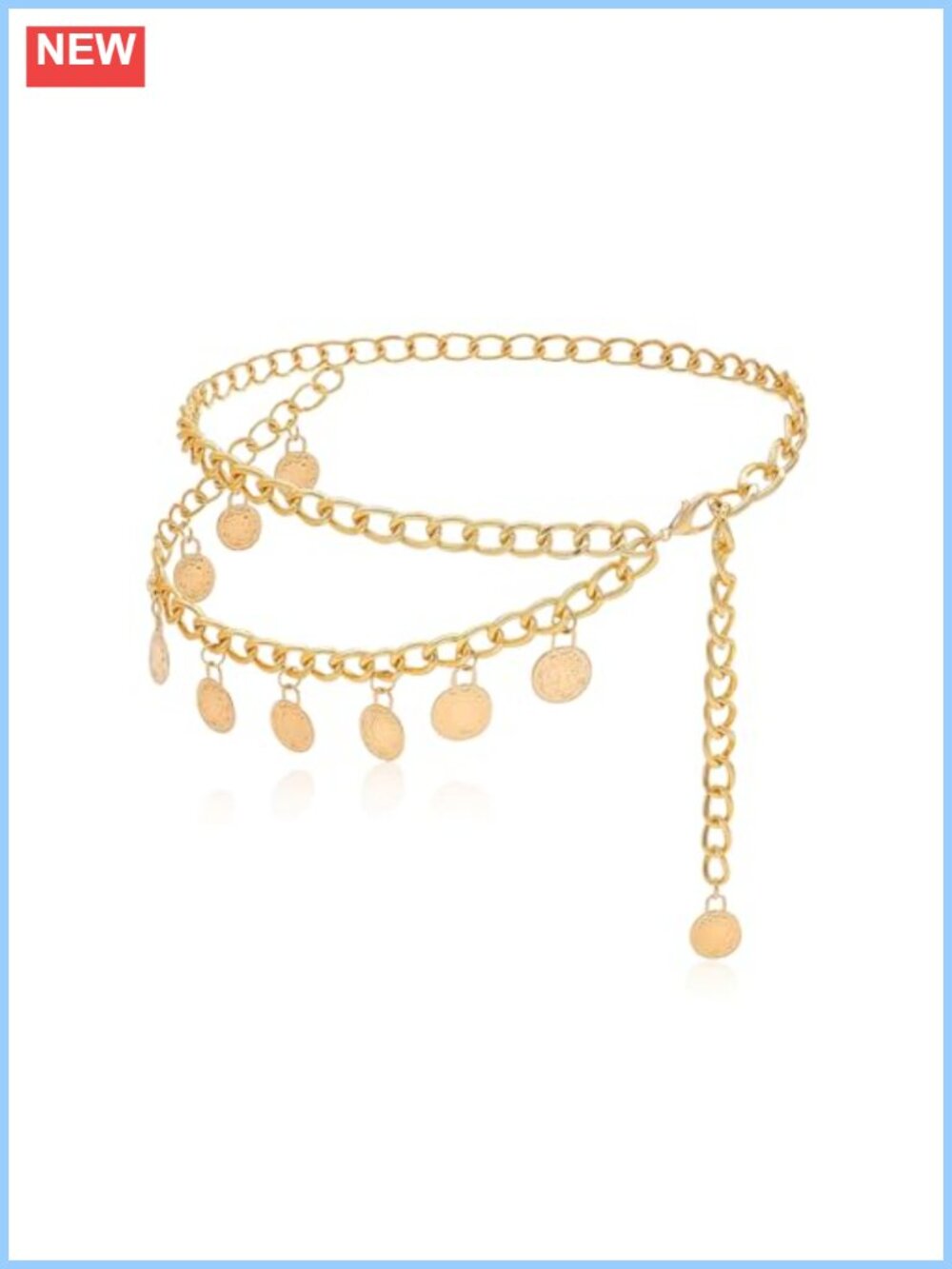 Gold Chain Belt with Coin Pendants Adjustable Waist Chain for Dresses